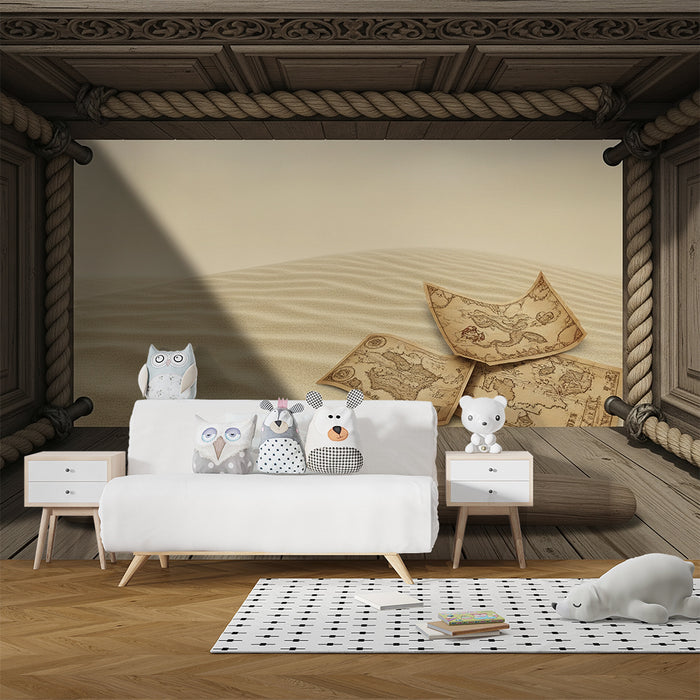 Behang kinderkamer | Woestijnavontuur met oude kaarten