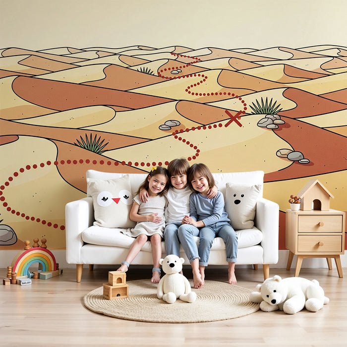 Papier peint chambre enfant | Aventure dans le désert avec dunes et trésor caché