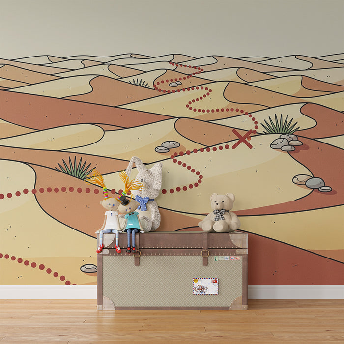 Papier peint chambre enfant | Aventure dans le désert avec dunes et trésor caché
