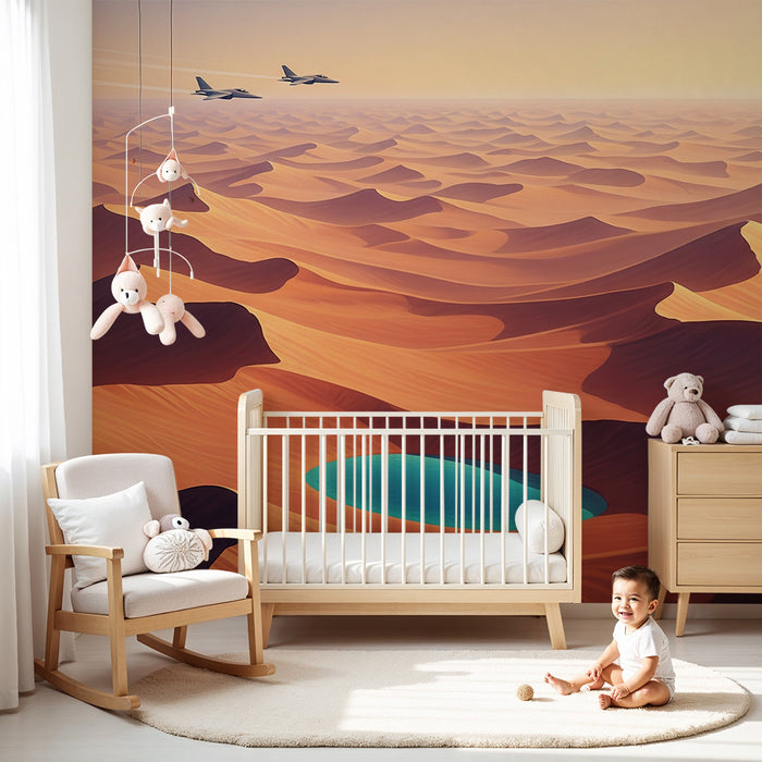 Papel pintado infantil | Aventura en el desierto con géiseres y oasis