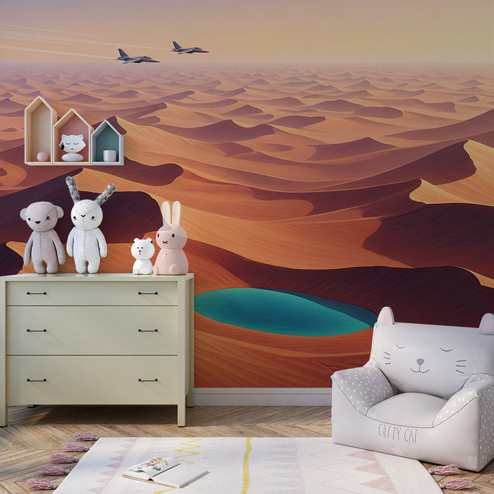 Papel pintado infantil | Aventura en el desierto con géiseres y oasis