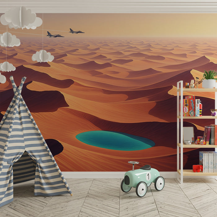 Papel pintado infantil | Aventura en el desierto con géiseres y oasis