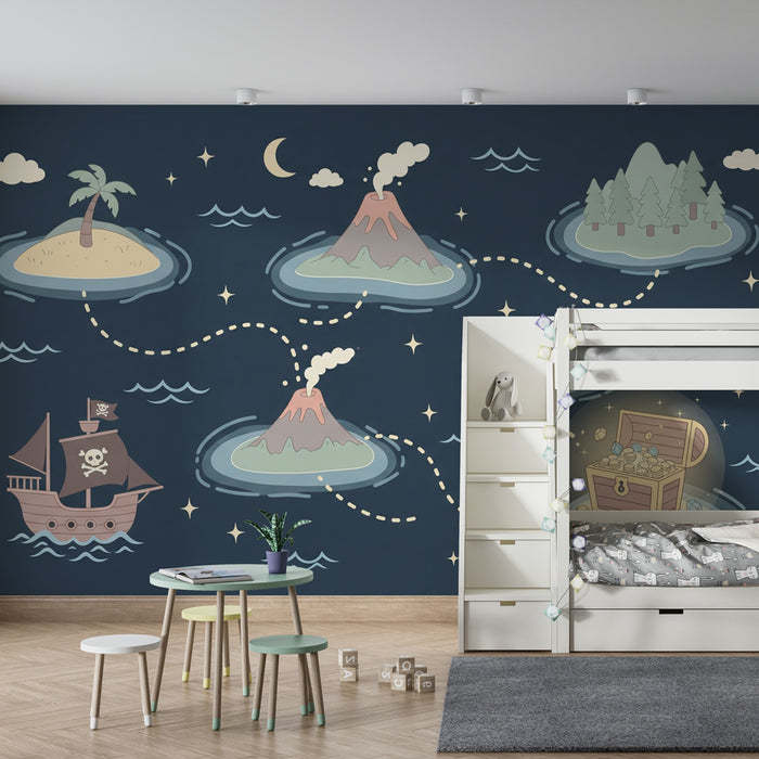 Papel pintado infantil | Aventura de piratas y tesoros escondidos
