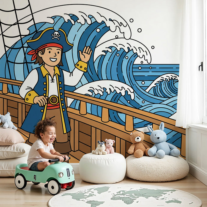 Papier peint chambre enfant | Aventure de pirate sur les mers avec trésor caché