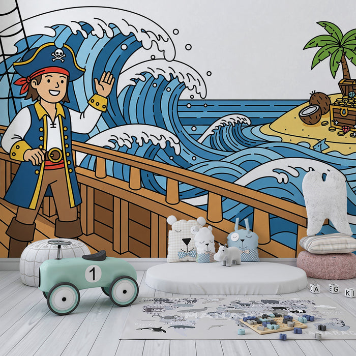 Papier peint chambre enfant | Aventure de pirate sur les mers avec trésor caché