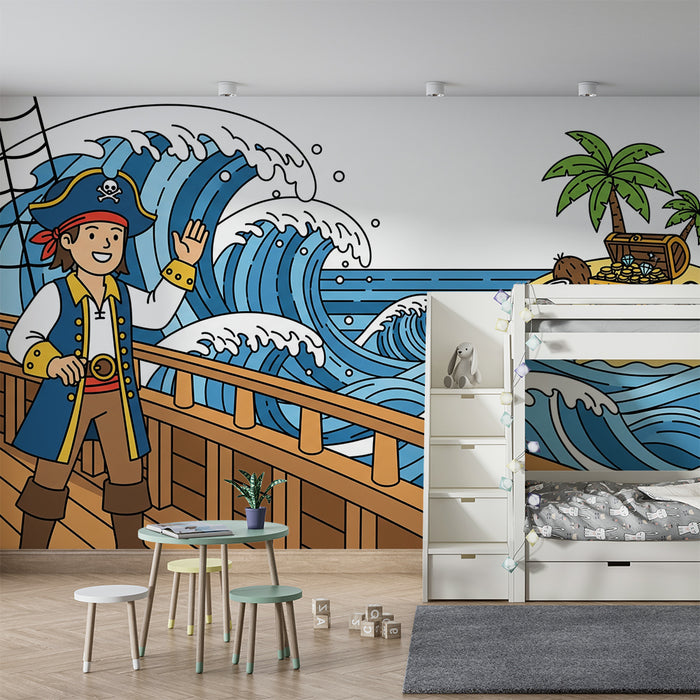 Papier peint chambre enfant | Aventure de pirate sur les mers avec trésor caché
