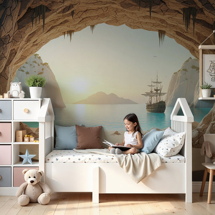 Behang kinderkamer | Piratenavontuur op een mooi zonnig strand