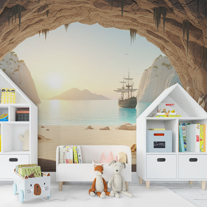 Behang kinderkamer | Piratenavontuur op een mooi zonnig strand