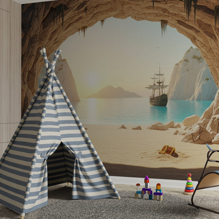 Behang kinderkamer | Piratenavontuur op een mooi zonnig strand