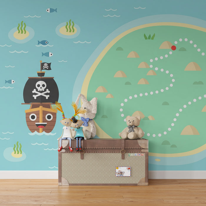 Kinderzimmer Tapete | Piratenabenteuer auf einer Schatzkarte