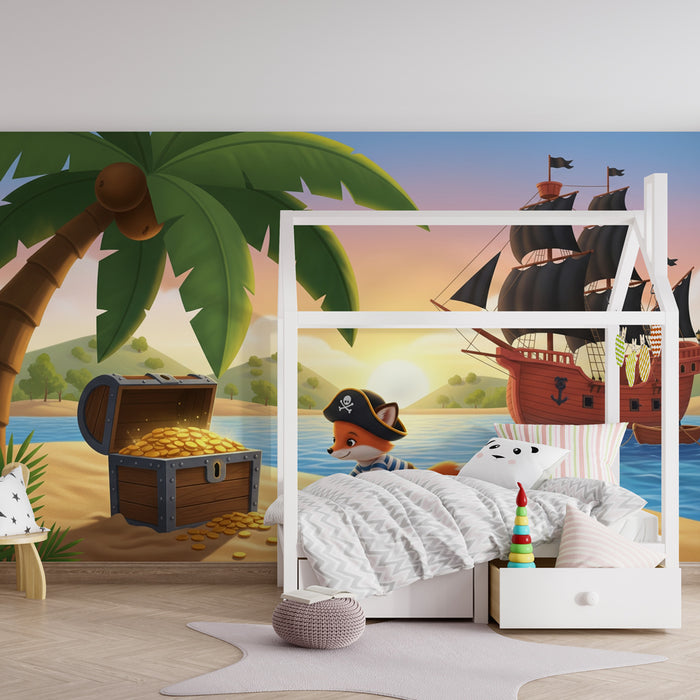 Papel de parede criança | Aventura de piratas em uma ilha tropical