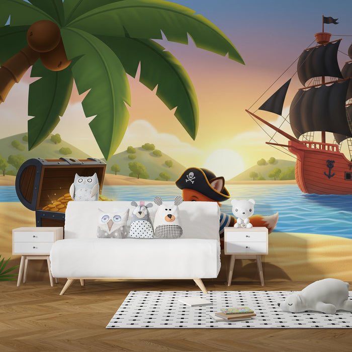 Papel de parede criança | Aventura de piratas em uma ilha tropical
