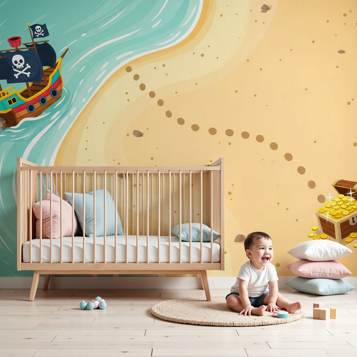 Papel pintado infantil | Aventura de piratas y tesoro escondido