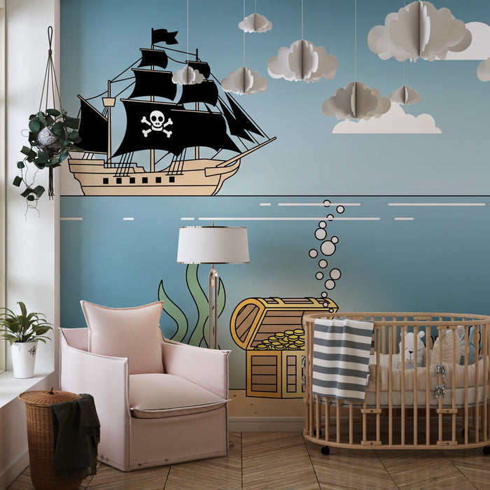 Kinderzimmer Tapete | Piratenabenteuer und Unterwasser-Schatz