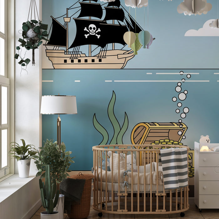 Kinderzimmer Tapete | Piratenabenteuer und Unterwasser-Schatz
