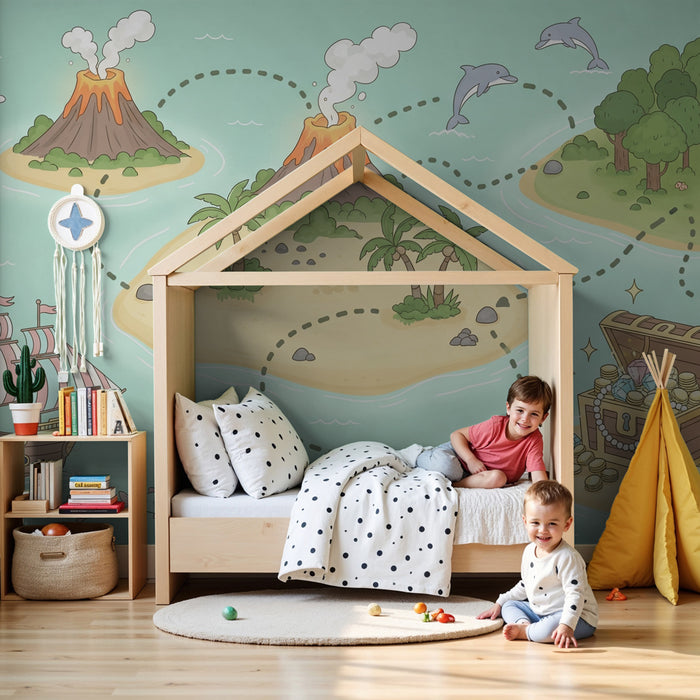 Kids room wallpaper | Pirate adventure and hidden treasures