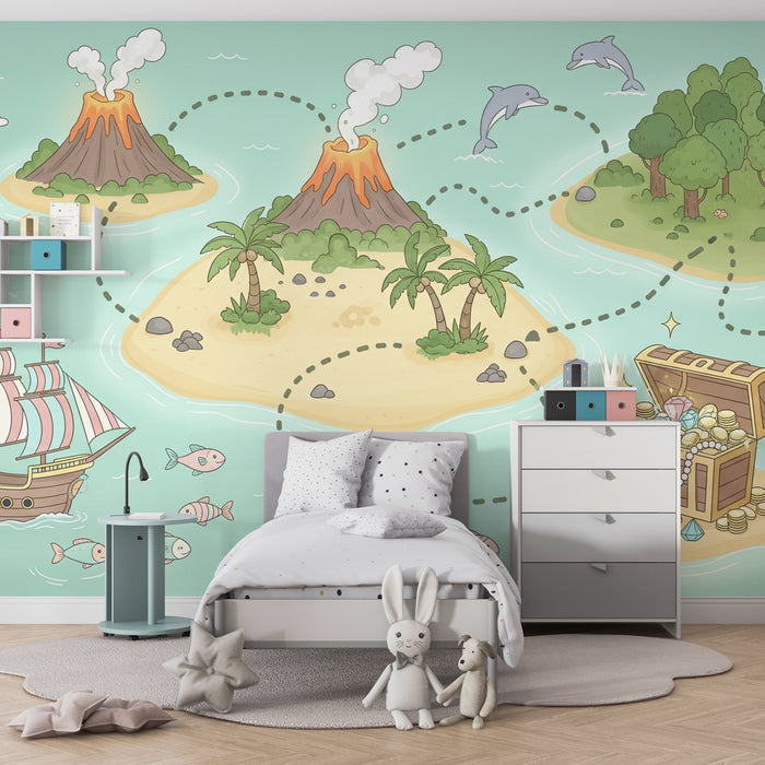 Kids room wallpaper | Pirate adventure and hidden treasures