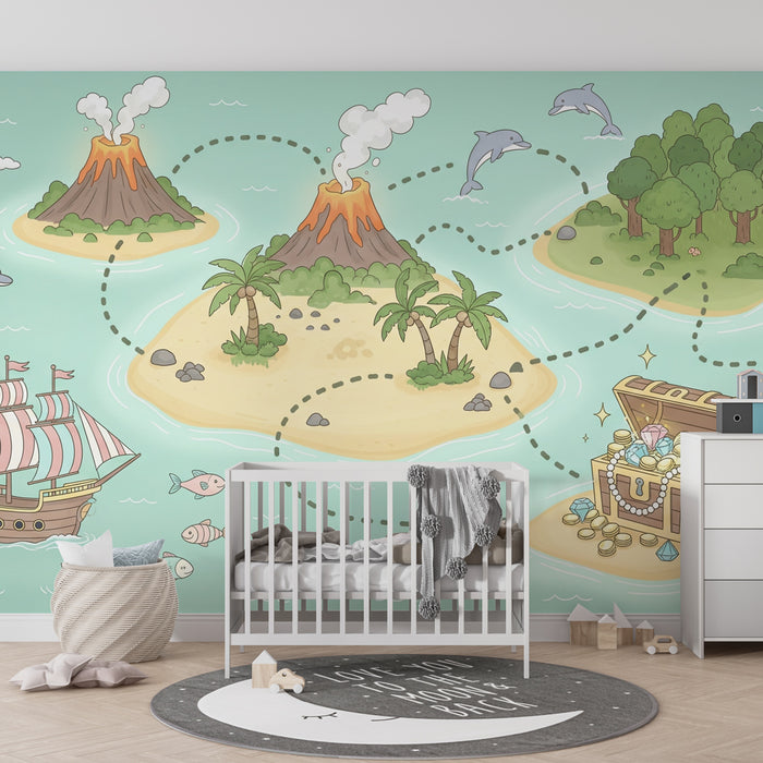 Kids room wallpaper | Pirate adventure and hidden treasures
