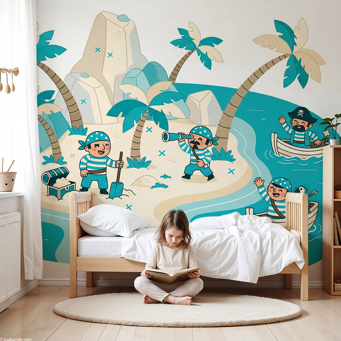Papier peint chambre enfant | Aventure de pirates sur une île tropicale