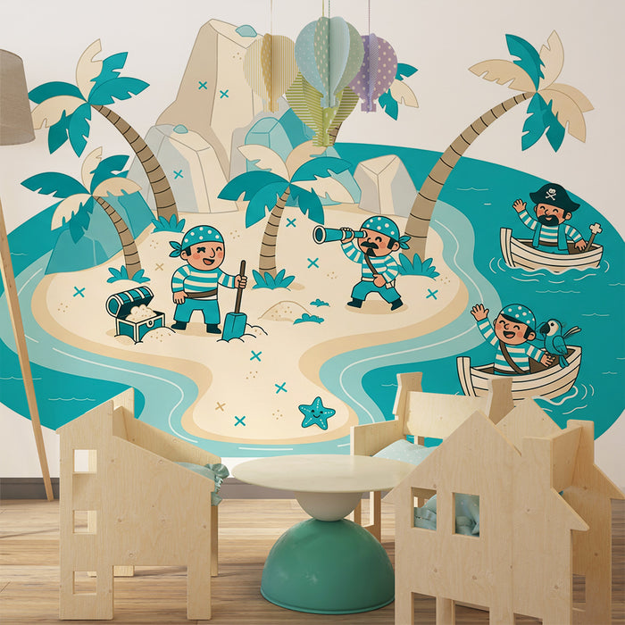 Papier peint chambre enfant | Aventure de pirates sur une île tropicale