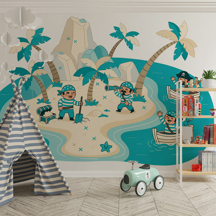 Papier peint chambre enfant | Aventure de pirates sur une île tropicale