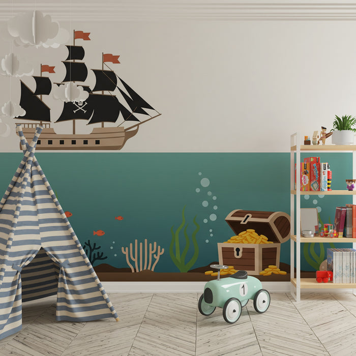 Papier peint chambre enfant | Aventure des pirates et trésors sous-marins