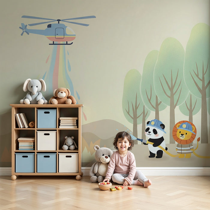 Papel de parede criança | Aventura dos bombeiros animais