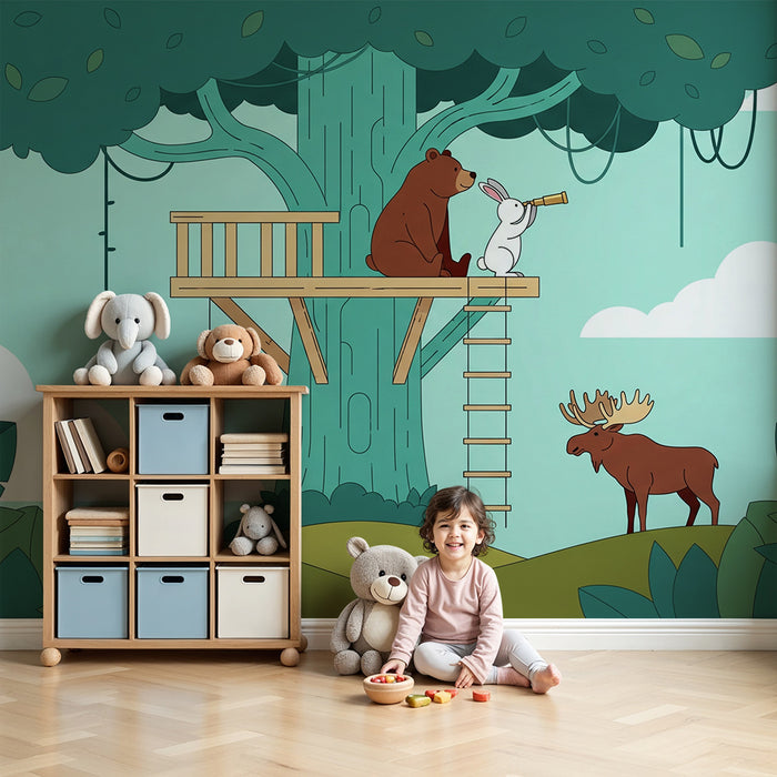 Kids' Room Wallpaper | Forest Adventure with Playful Animals