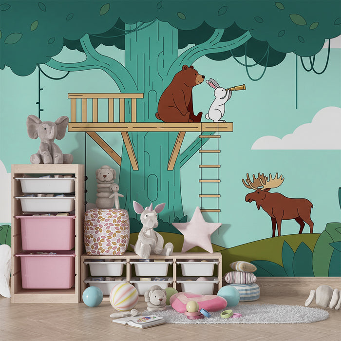 Kids' Room Wallpaper | Forest Adventure with Playful Animals