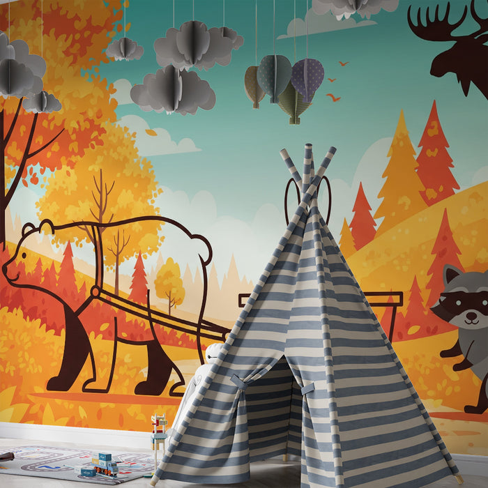 Kids' Room Wallpaper | Colorful Animal Forest Adventure