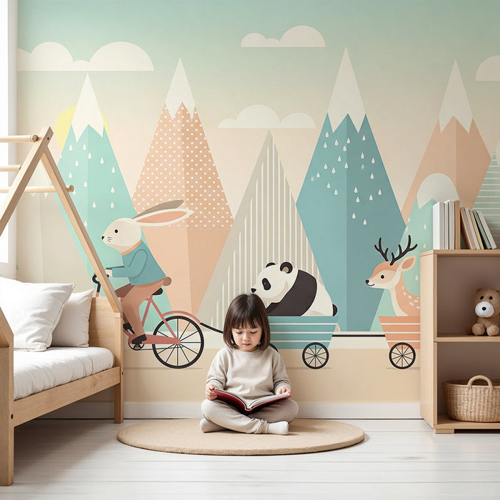 Gyermekszoba tapéta | Hegyi kaland egy nyúl és barátai állatokkal
