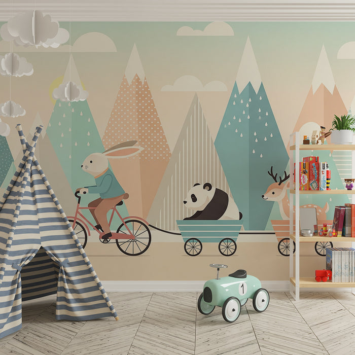 Gyermekszoba tapéta | Hegyi kaland egy nyúl és barátai állatokkal