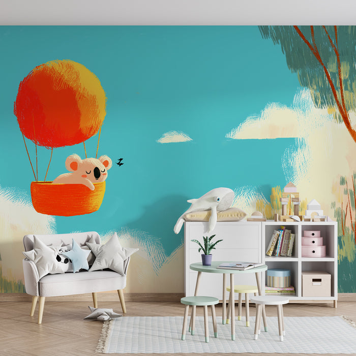 Papel de parede criança | Aventura de balão de ar quente com um koala