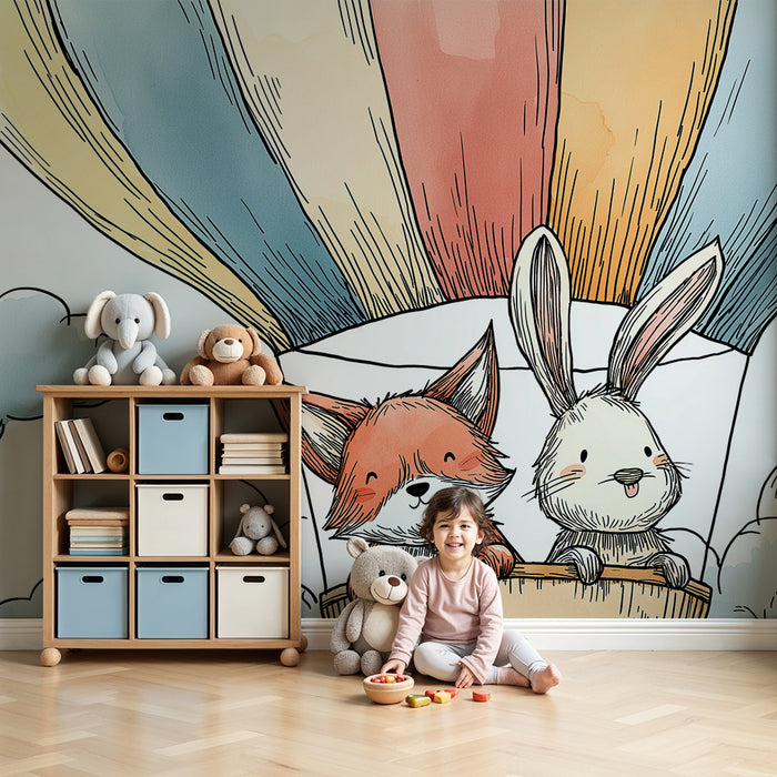 Tapety dla dzieci | Balónová dobrodružství s liškou a králíkem