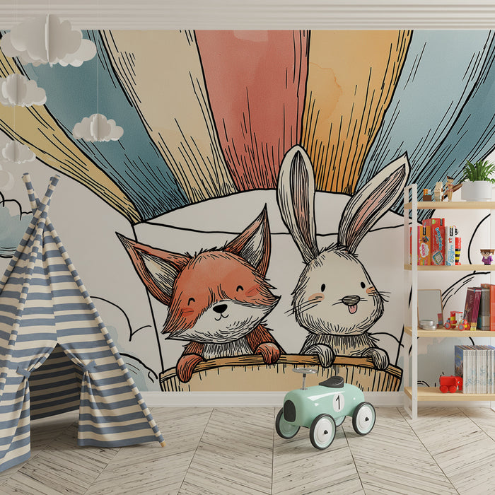 Tapety dla dzieci | Balónová dobrodružství s liškou a králíkem