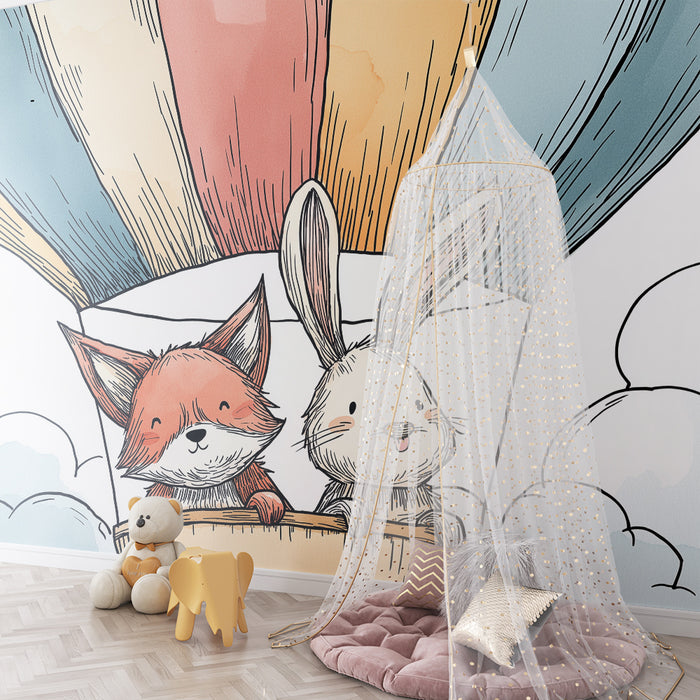 Tapety dla dzieci | Balónová dobrodružství s liškou a králíkem