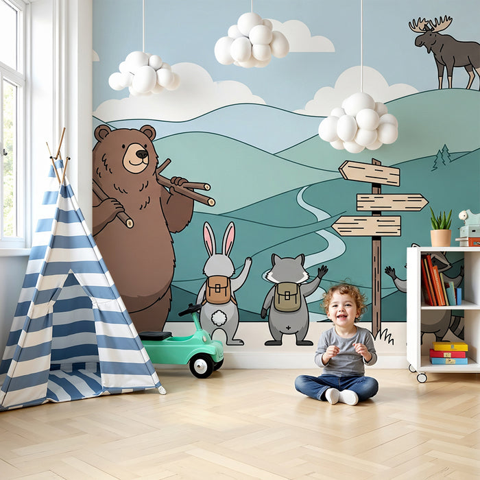 Behang kinderkamer | Avontuur in de natuur met bosdieren