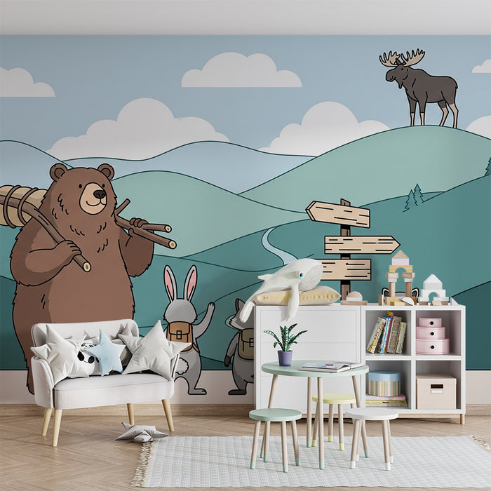 Behang kinderkamer | Avontuur in de natuur met bosdieren