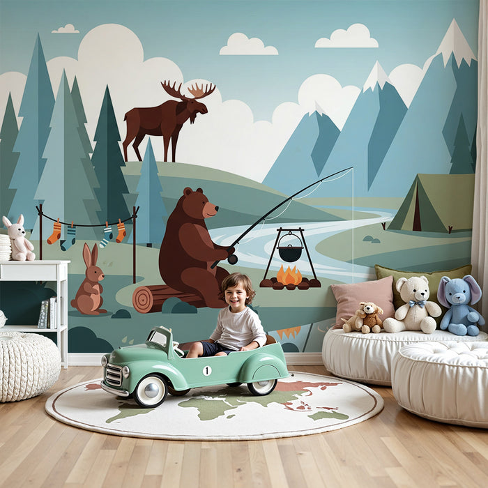 Kids room wallpaper | Seiklus looduses koos karu ja jõega