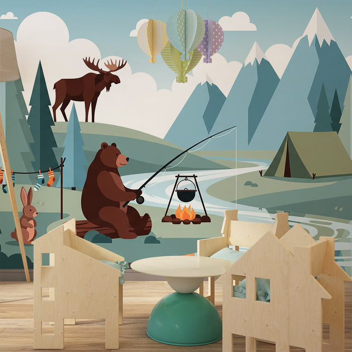 Kids room wallpaper | Seiklus looduses koos karu ja jõega