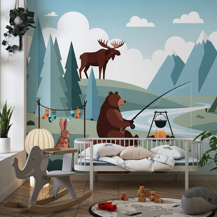 Kids room wallpaper | Seiklus looduses koos karu ja jõega