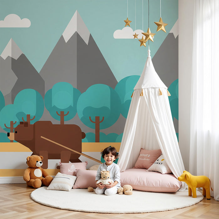 Kids' Room Wallpaper | Wild Adventure with Bear, Rabbit, and Raccoon