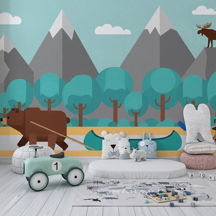 Kids' Room Wallpaper | Wild Adventure with Bear, Rabbit, and Raccoon