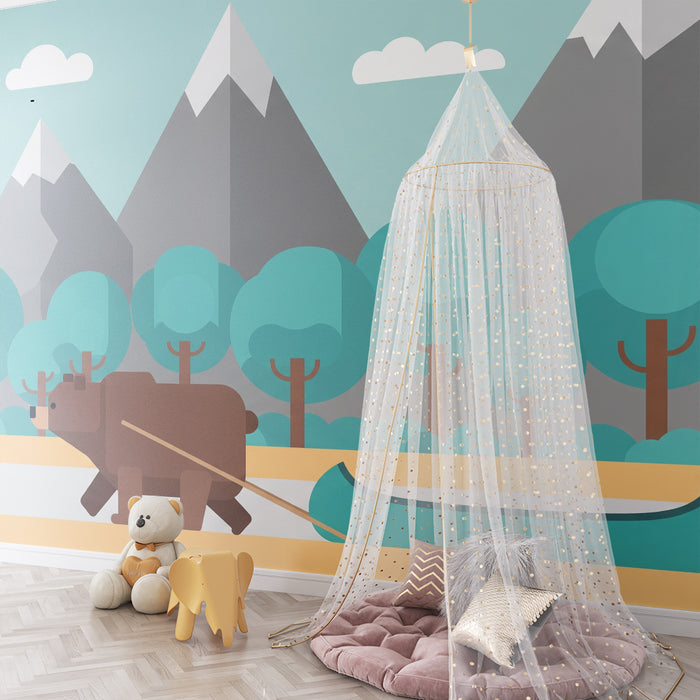Kids' Room Wallpaper | Wild Adventure with Bear, Rabbit, and Raccoon