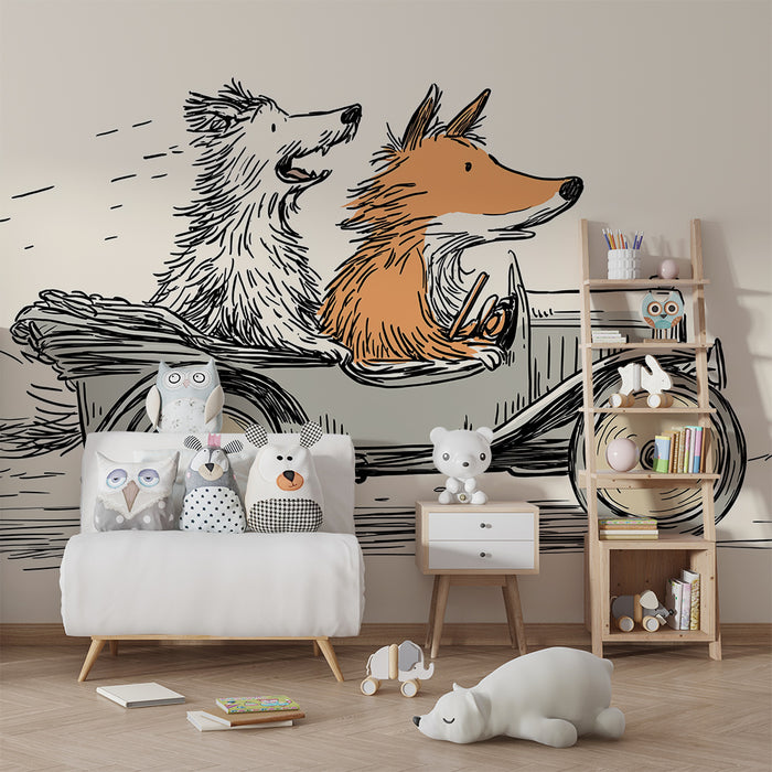 Papel de parede criança | Aventura de carro com animais