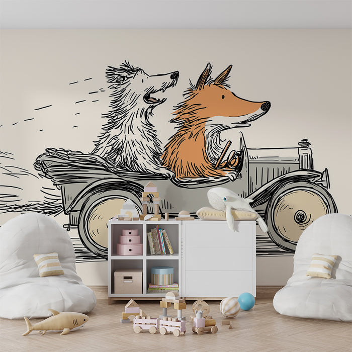 Papel de parede criança | Aventura de carro com animais