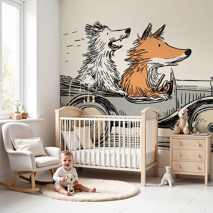 Papel de parede criança | Aventura de carro com animais