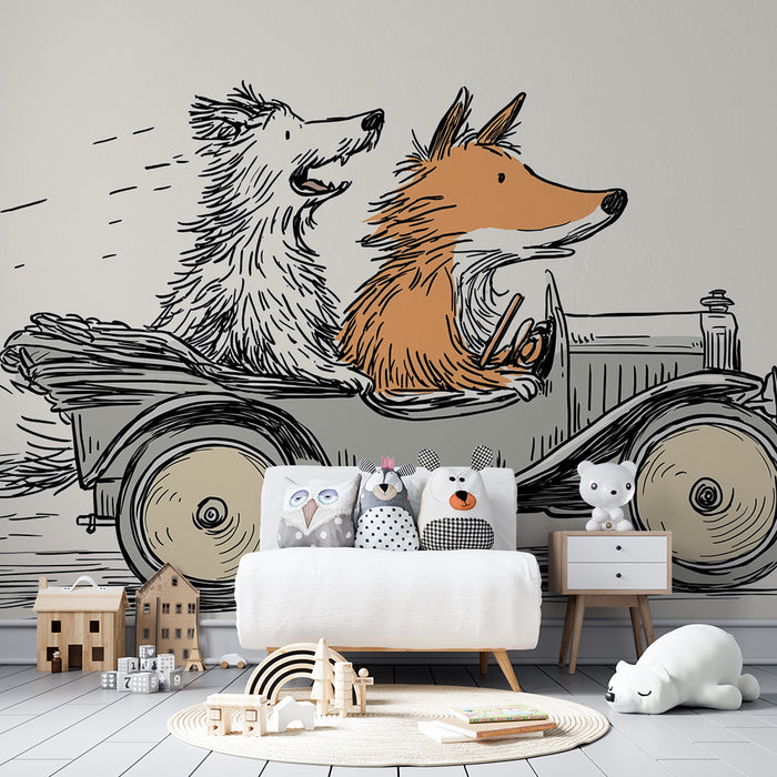 Papel de parede criança | Aventura de carro com animais