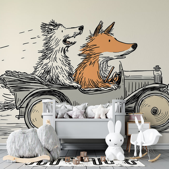 Papel de parede criança | Aventura de carro com animais