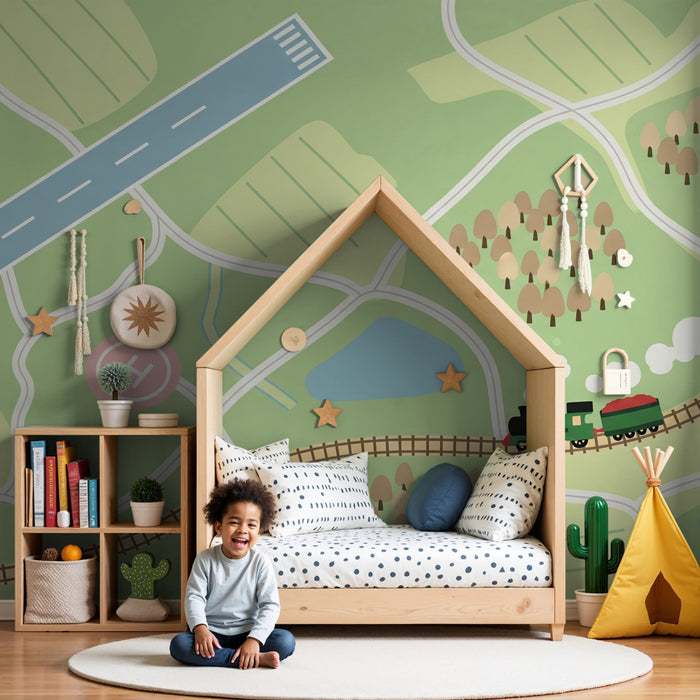 Papel pintado infantil | Aventura ferroviaria y paisajes animados